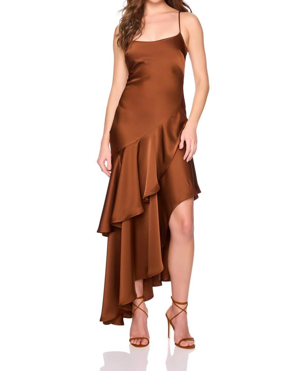 NEW SUSANA MONACO satin ruffle string dress in toast